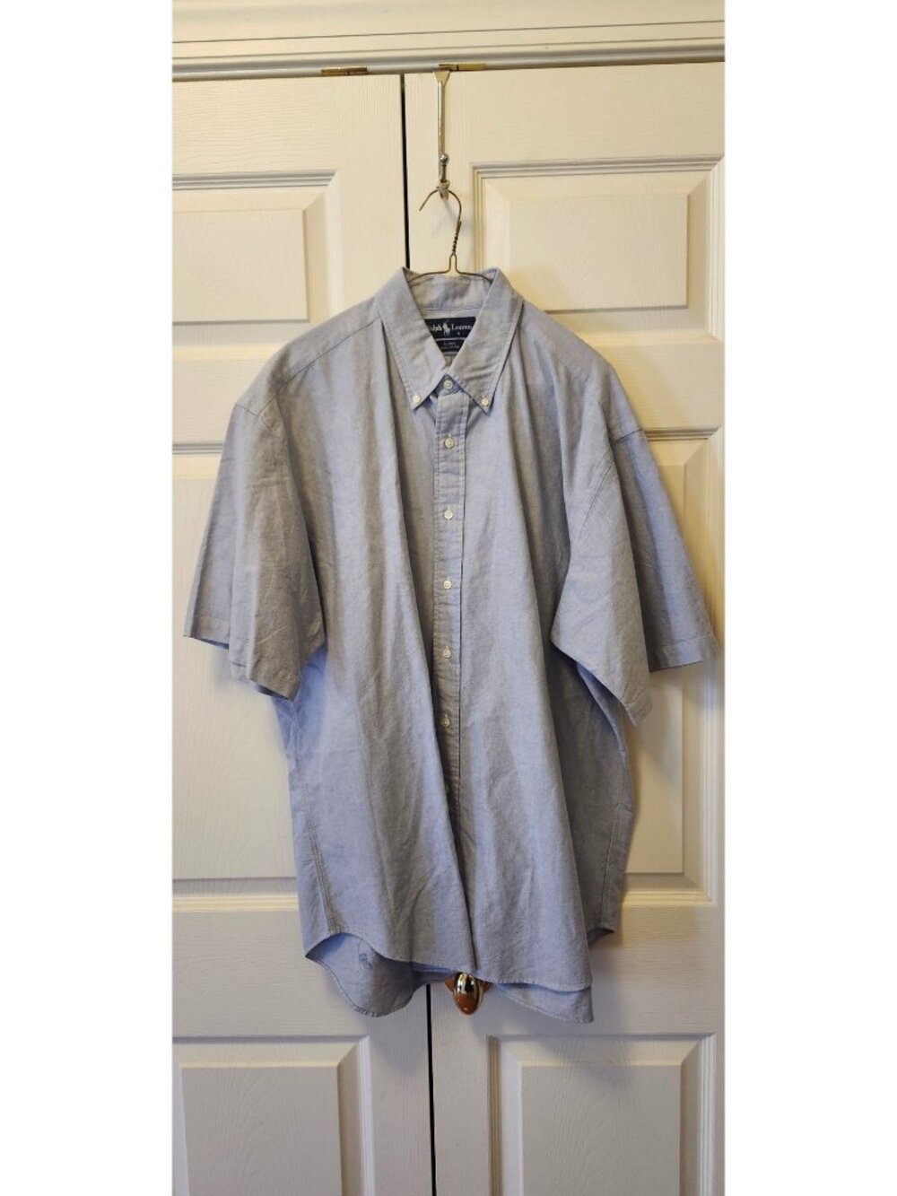 New Men Ralph Lauren Factory Solid Blue Blake Short Sleeve Dress Shirt Size XL